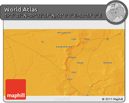 Political 3D Map of the Area around 49° 19' 21" N, 54° 28' 30" E