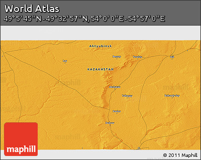 Political 3D Map of the Area around 49° 19' 21" N, 54° 28' 30" E