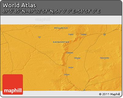 Political 3D Map of the Area around 49° 19' 21" N, 54° 28' 30" E