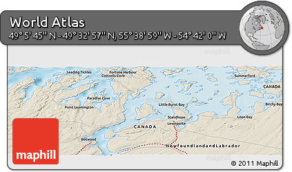 Shaded Relief Panoramic Map of the Area around 49° 19' 21" N, 55° 10' 29" W