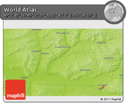 Physical 3D Map of the Area around 49° 19' 21" N, 56° 10' 29" E