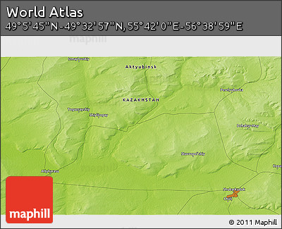 Physical 3D Map of the Area around 49° 19' 21" N, 56° 10' 29" E