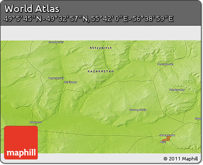 Physical 3D Map of the Area around 49° 19' 21" N, 56° 10' 29" E