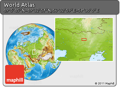Physical Location Map of the Area around 49° 19' 21" N, 57° 1' 29" E