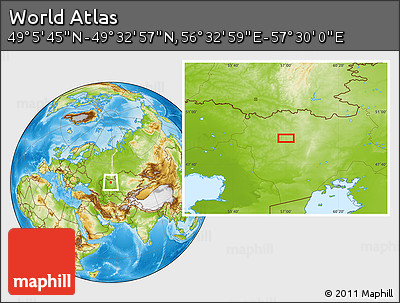 Physical Location Map of the Area around 49° 19' 21" N, 57° 1' 29" E