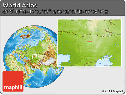 Physical Location Map of the Area around 49° 19' 21" N, 57° 1' 29" E