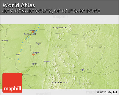 Physical 3D Map of the Area around 49° 19' 21" N, 58° 43' 30" E