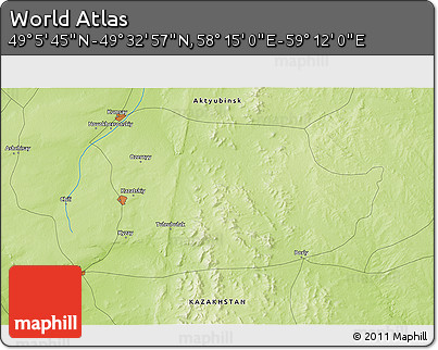 Physical 3D Map of the Area around 49° 19' 21" N, 58° 43' 30" E