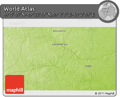 Physical 3D Map of the Area around 49° 19' 21" N, 59° 34' 30" E