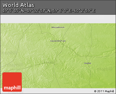 Physical 3D Map of the Area around 49° 19' 21" N, 59° 34' 30" E