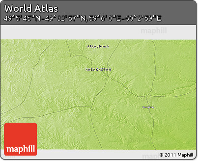 Physical 3D Map of the Area around 49° 19' 21" N, 59° 34' 30" E