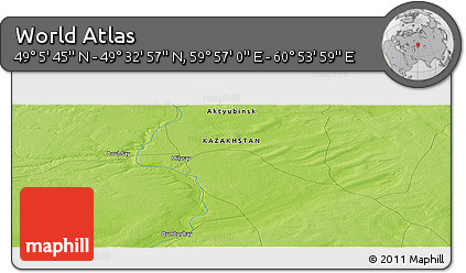 Physical Panoramic Map of the Area around 49° 19' 21" N, 60° 25' 29" E