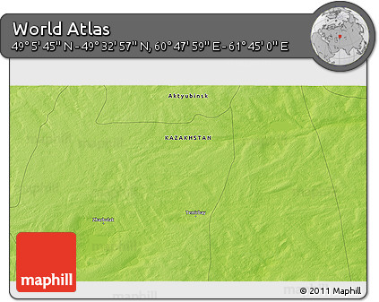 Physical 3D Map of the Area around 49° 19' 21" N, 61° 16' 29" E