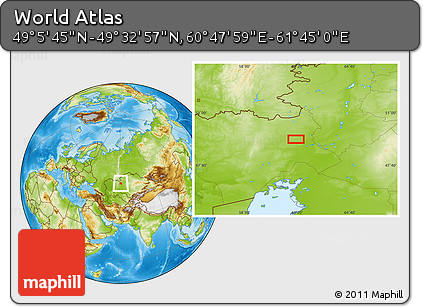 Physical Location Map of the Area around 49° 19' 21" N, 61° 16' 29" E