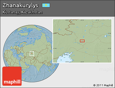 Savanna Style Location Map of Zhanakurylys, hill shading