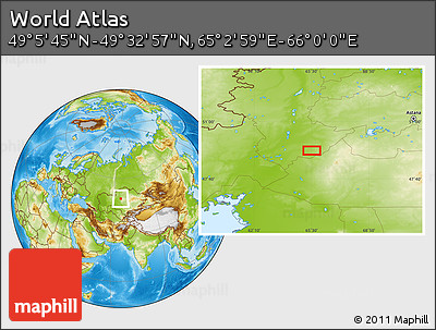 Physical Location Map of the Area around 49° 19' 21" N, 65° 31' 30" E