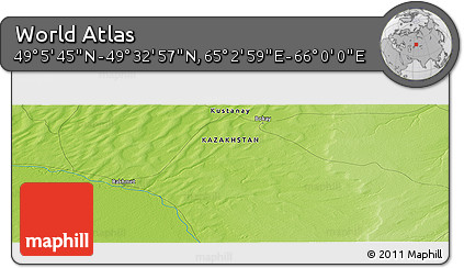 Physical Panoramic Map of the Area around 49° 19' 21" N, 65° 31' 30" E