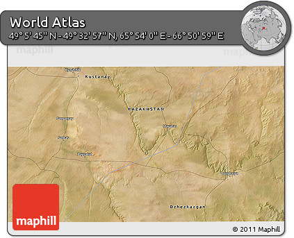 Satellite 3D Map of the Area around 49° 19' 21" N, 66° 22' 30" E