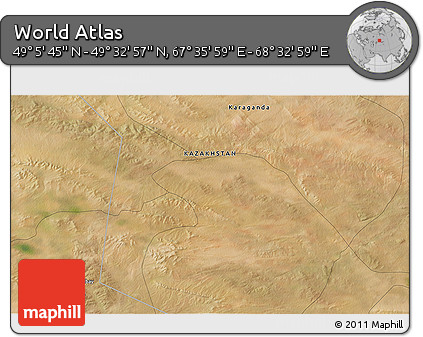 Satellite 3D Map of the Area around 49° 19' 21" N, 68° 4' 29" E