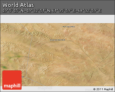 Satellite 3D Map of the Area around 49° 19' 21" N, 68° 4' 29" E