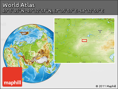 Physical Location Map of the Area around 49° 19' 21" N, 68° 4' 29" E