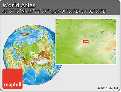 Physical Location Map of the Area around 49° 19' 21" N, 68° 4' 29" E