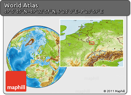 Physical Location Map of the Area around 49° 19' 21" N, 6° 52' 30" E