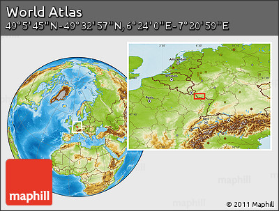 Physical Location Map of the Area around 49° 19' 21" N, 6° 52' 30" E