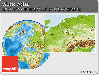 Physical Location Map of the Area around 49° 19' 21" N, 6° 52' 30" E