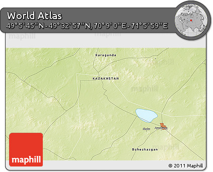 Physical 3D Map of the Area around 49° 19' 21" N, 70° 37' 30" E
