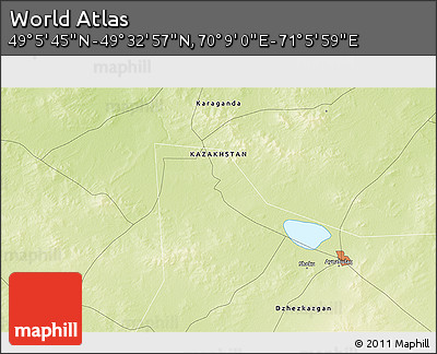 Physical 3D Map of the Area around 49° 19' 21" N, 70° 37' 30" E