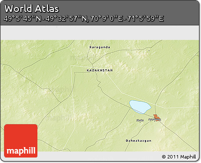 Physical 3D Map of the Area around 49° 19' 21" N, 70° 37' 30" E