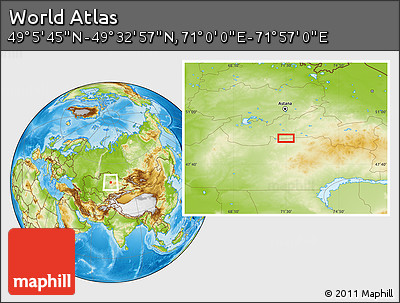 Physical Location Map of the Area around 49° 19' 21" N, 71° 28' 29" E