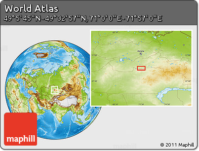 Physical Location Map of the Area around 49° 19' 21" N, 71° 28' 29" E