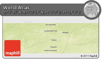 Physical Panoramic Map of the Area around 49° 19' 21" N, 71° 28' 29" E