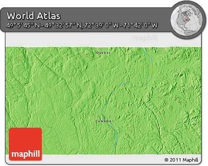 Political 3D Map of the Area around 49° 19' 21" N, 72° 10' 30" W