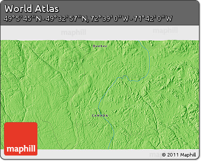 Political 3D Map of the Area around 49° 19' 21" N, 72° 10' 30" W