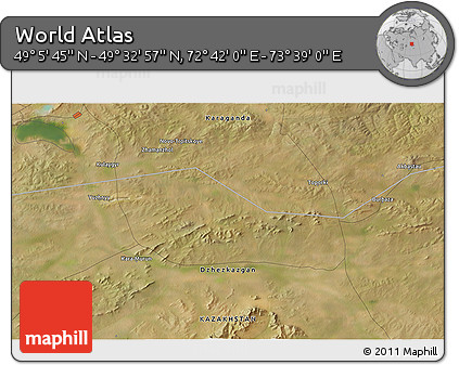 Satellite 3D Map of the Area around 49° 19' 21" N, 73° 10' 30" E