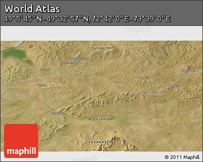 Satellite 3D Map of the Area around 49° 19' 21" N, 73° 10' 30" E