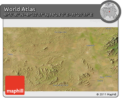 Satellite 3D Map of the Area around 49° 19' 21" N, 74° 52' 30" E