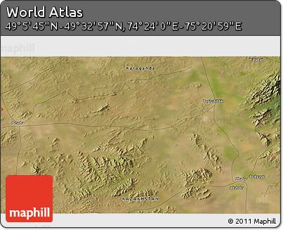 Satellite 3D Map of the Area around 49° 19' 21" N, 74° 52' 30" E
