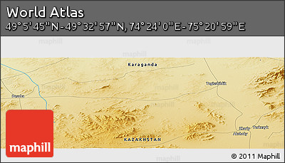 Physical Panoramic Map of the Area around 49° 19' 21" N, 74° 52' 30" E