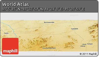 Physical Panoramic Map of the Area around 49° 19' 21" N, 74° 52' 30" E