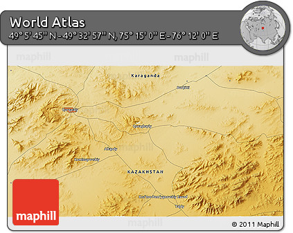 Physical 3D Map of the Area around 49° 19' 21" N, 75° 43' 29" E