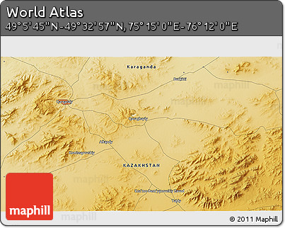 Physical 3D Map of the Area around 49° 19' 21" N, 75° 43' 29" E