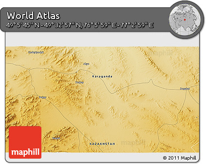 Physical 3D Map of the Area around 49° 19' 21" N, 76° 34' 29" E