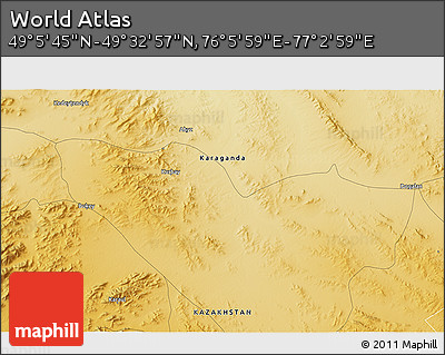 Physical 3D Map of the Area around 49° 19' 21" N, 76° 34' 29" E