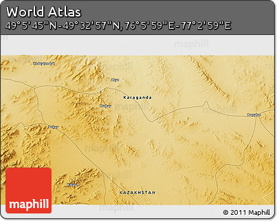 Physical 3D Map of the Area around 49° 19' 21" N, 76° 34' 29" E