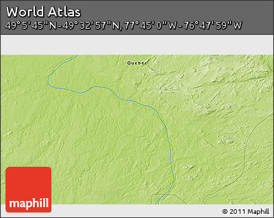 Physical 3D Map of the Area around 49° 19' 21" N, 77° 16' 30" W