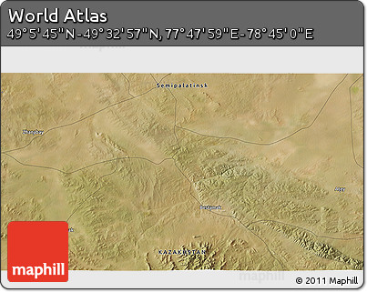 Satellite 3D Map of the Area around 49° 19' 21" N, 78° 16' 30" E